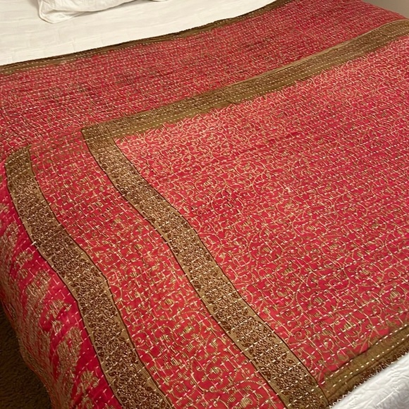 KANTHA QUILT HANDCRAFTED LIGHTWEIGHT REVERSIBLE BLANKET THROW BEDDING FROM INDIA - Picture 6 of 10